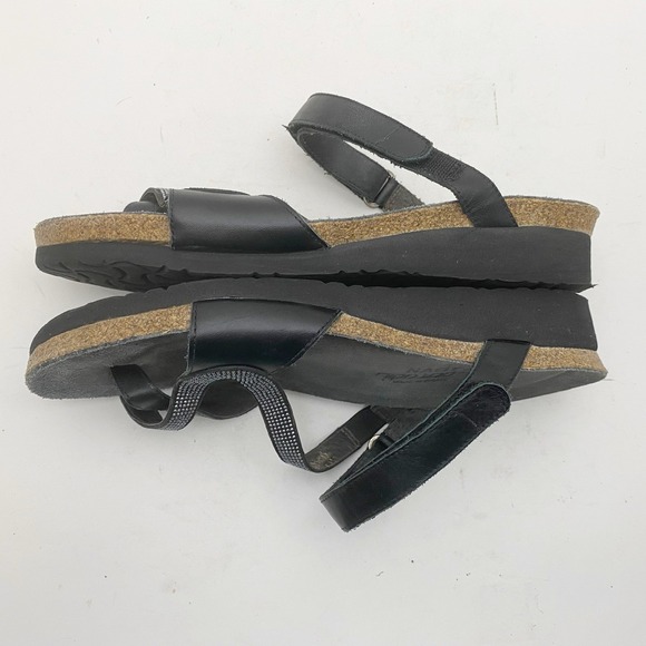 Naot Giovanni Black Leather Slides Sandals Women 11 EU 42 Crystal Studded‎ Wedge - Picture 4 of 7